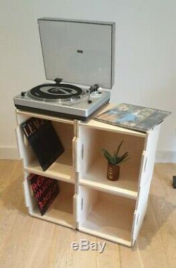 10 x VINYL RECORD STORAGE BOXES. LP 12 STACKABLE SHELF UNIT. Ply Wood