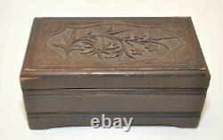 1800's Antique Wood Jewelry Music Box Swiss 42 Note 4 Songs Mechanical Movement