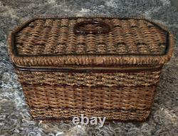 1870s Wooden Sewing Basket with Music Box Pink Satin Lining Handmade In Germany