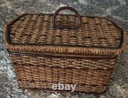 1870s Wooden Sewing Basket with Music Box Pink Satin Lining Handmade In Germany