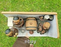 1950s Music Box ANRI Carved Wood MONK Corkscrew Bottle Opener Stopper Bar Set