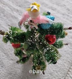 1960 Bottle Brush Christmas Tree Music Box Mercury Glass Ornaments Wood Base