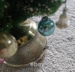 1960 Bottle Brush Christmas Tree Music Box Mercury Glass Ornaments Wood Base