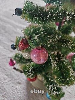 1960 Bottle Brush Christmas Tree Music Box Mercury Glass Ornaments Wood Base