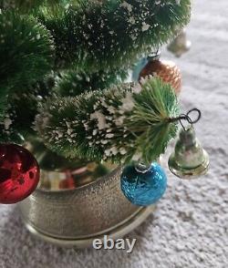 1960 Bottle Brush Christmas Tree Music Box Mercury Glass Ornaments Wood Base