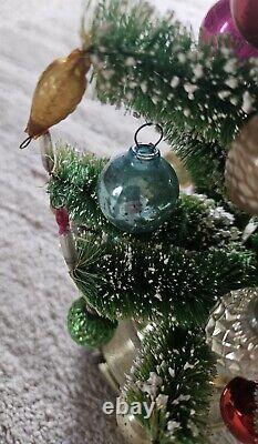 1960 Bottle Brush Christmas Tree Music Box Mercury Glass Ornaments Wood Base