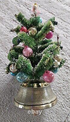 1960 Bottle Brush Christmas Tree Music Box Mercury Glass Ornaments Wood Base