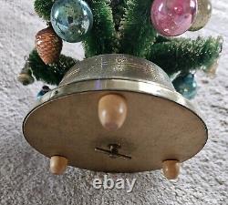 1960 Bottle Brush Christmas Tree Music Box Mercury Glass Ornaments Wood Base