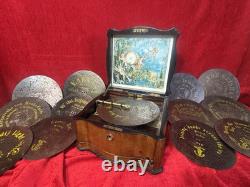 19th Century Music Cylinder Polyphon Swiss Victorian Inlaid Music Box Circa 1870