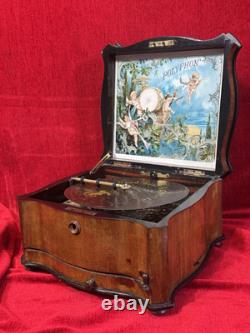 19th Century Music Cylinder Polyphon Swiss Victorian Inlaid Music Box Circa 1870