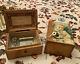 (2) Antique French Victorian Wood Hand Crank Song Music Box Both Working Anchor
