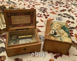(2) Antique French Victorian Wood Hand Crank Song Music Box Both Working Anchor