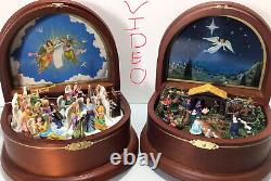 2 Vtg Danbury Mint Christmas Music Boxes 3D Jesus Nativity Heavenly? Angels Wood