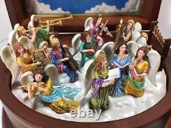 2 Vtg Danbury Mint Christmas Music Boxes 3D Jesus Nativity Heavenly? Angels Wood