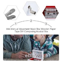 3 pcs Mini Manual Movement Box Wooden Paper Tape DIY Composing Musical Bo