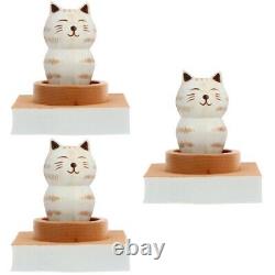 3 pcs Rotating Box Cartoon Cat Model Desktop Ornament Wooden Melody Box