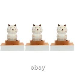 3 pcs Rotating Box Cartoon Cat Model Desktop Ornament Wooden Melody Box