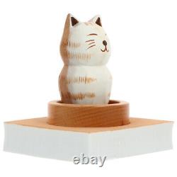 3 pcs Rotating Box Cartoon Cat Model Desktop Ornament Wooden Melody Box