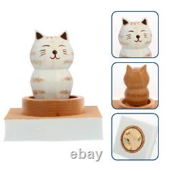 3 pcs Rotating Box Cartoon Cat Model Desktop Ornament Wooden Melody Box