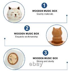 3 pcs Rotating Box Cartoon Cat Model Desktop Ornament Wooden Melody Box