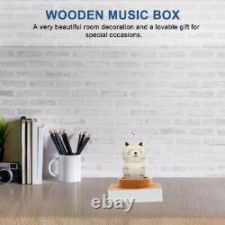 3 pcs Rotating Box Cartoon Cat Model Desktop Ornament Wooden Melody Box