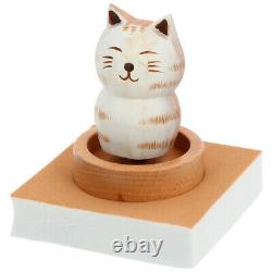 3 pcs Rotating Box Cartoon Cat Model Desktop Ornament Wooden Melody Box