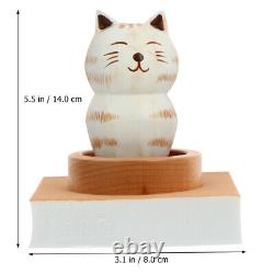 3 pcs Rotating Box Cartoon Cat Model Desktop Ornament Wooden Melody Box