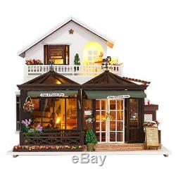 3D DIY House Model Kit Miniature LED Light Music Box Wood Dolls House Shop