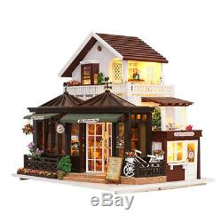 3D DIY House Model Kit Miniature LED Light Music Box Wood Dolls House Shop