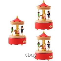 3x Wind up Carousel Wooden Melody Box Gift for Birthday Valentines Day