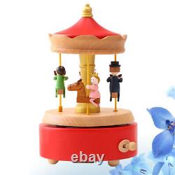 3x Wind up Carousel Wooden Melody Box Gift for Birthday Valentines Day