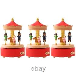3x Wind up Carousel Wooden Melody Box Gift for Birthday Valentines Day