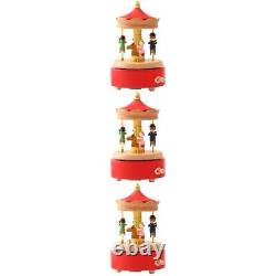 3x Wind up Carousel Wooden Melody Box Gift for Birthday Valentines Day