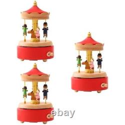 3x Wind up Carousel Wooden Melody Box Gift for Birthday Valentines Day