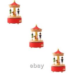 3x Wind up Carousel Wooden Melody Box Gift for Birthday Valentines Day