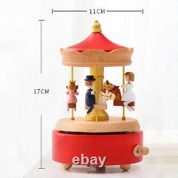 3x Wind up Carousel Wooden Melody Box Gift for Birthday Valentines Day