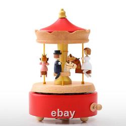 3x Wind up Carousel Wooden Melody Box Gift for Birthday Valentines Day