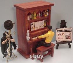 4-Tune Piano Music Box with Pianist & Accessories Hand Made by a Texas Craftsman