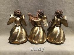 5 Anri Carved Wood Angels Reuge Music Boxs 6 1/2tall. Lite-Flute-Horn-Harp-Vio