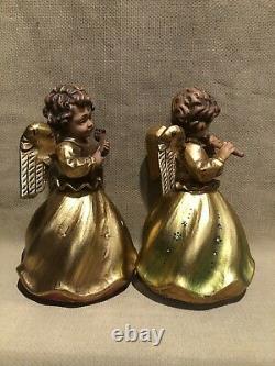 5 Anri Carved Wood Angels Reuge Music Boxs 6 1/2tall. Lite-Flute-Horn-Harp-Vio
