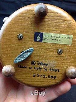 6 ANRI Disney Christmas Mickey Wood Carved Musical Box Limited Edition Music