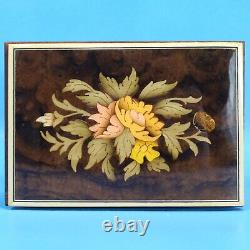 6 Antique Swiss Wood Carved Jewelry MUSIC BOX Edelweiss 15303 Floral Inlay