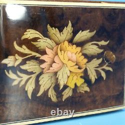 6 Antique Swiss Wood Carved Jewelry MUSIC BOX Edelweiss 15303 Floral Inlay