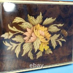 6 Antique Swiss Wood Carved Jewelry MUSIC BOX Edelweiss 15303 Floral Inlay