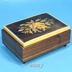 6 Antique Swiss Wood Carved Jewelry MUSIC BOX Edelweiss 15303 Floral Inlay