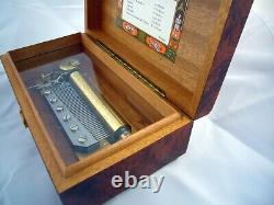 6 tunes Reuge Music Box Switzerland Sainte Croix 6/41 Working 9.5 Burled wood