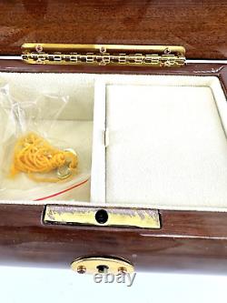 $677 Remarkable SANKYO 30 Note Cross Inlay Musical Jewelry Box inlaid wood withkey