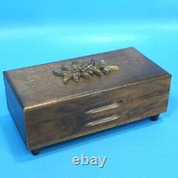 7 Antique Swiss Wood Carved Jewelry MUSIC BOX EDELWEISS S'Brienzerburli c1900
