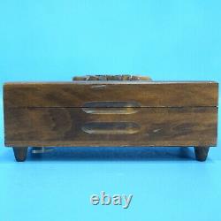 7 Antique Swiss Wood Carved Jewelry MUSIC BOX EDELWEISS S'Brienzerburli c1900