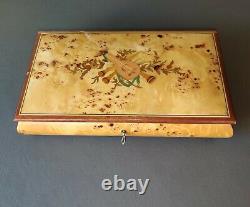 70's REUGE Made in Italy Marquetry Inlay Wooden Music Box Swiss Musical Movement